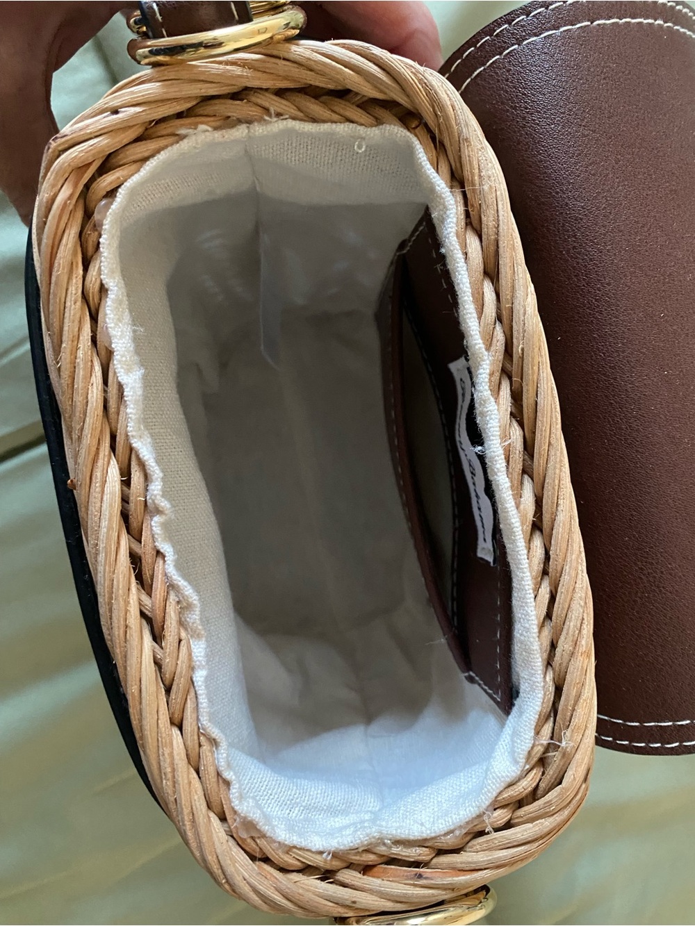 Tommy Bahama Woven Rattan Crossbody Bag with Dark Brown Leather Flap - Picture 4 of 12